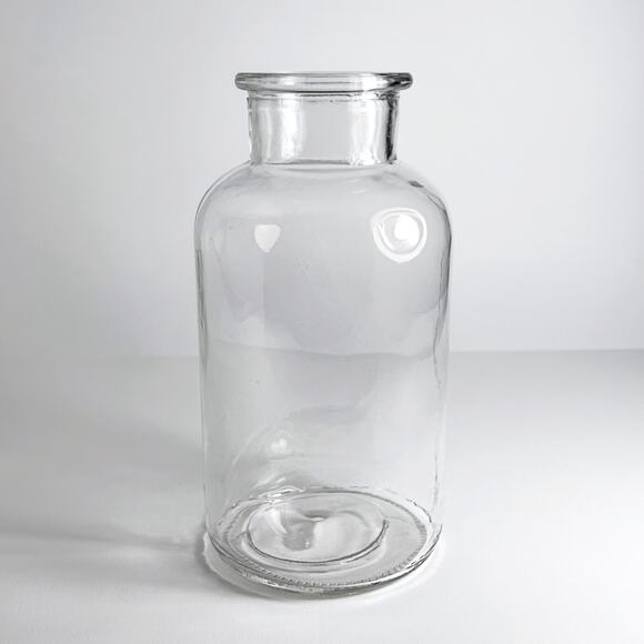 Vintage Pressed Clear Glass Wide Neck Rolled Rim Chunky Bottle Vase (EUC) - Picture 2 of 8